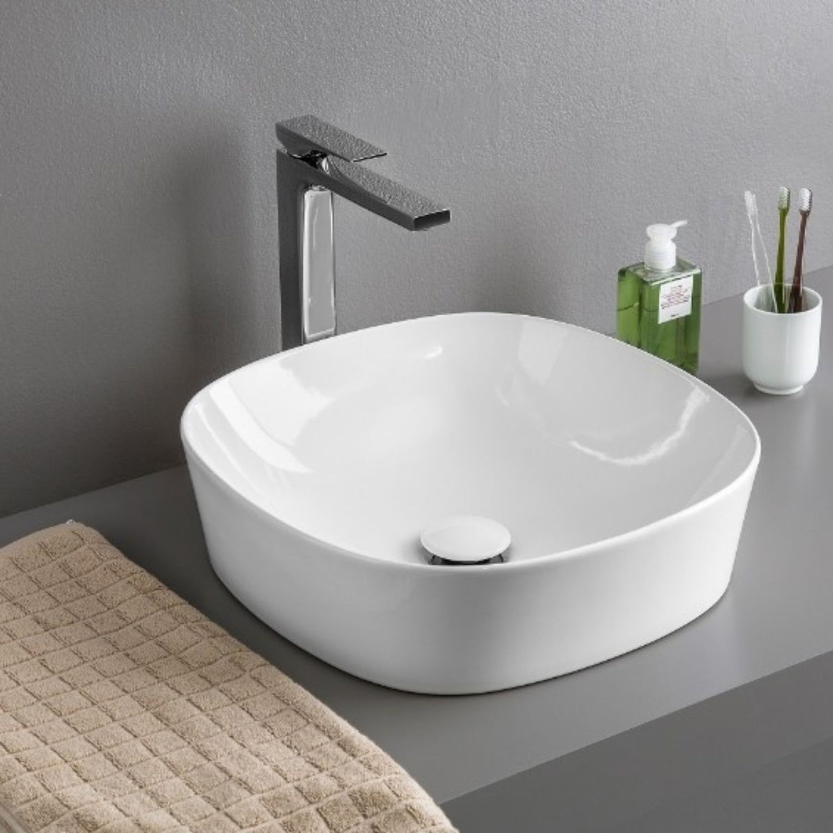 Lavamanos Sobreponer Tipo Vessel Opera Cuadrado - 41.5 x 41.5 x 14.5 cm. Blanco