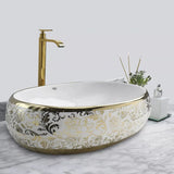 Lavamanos Sobreponer Tipo Vessel Blanco Dorado Ovalado 42X30X15