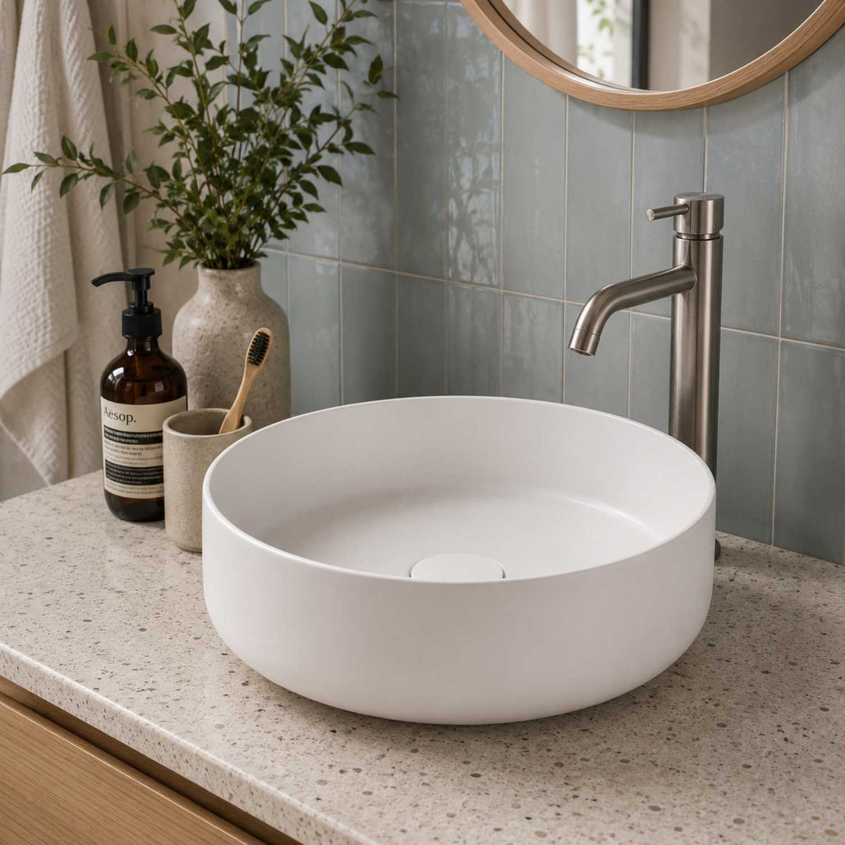 Lavamanos Sobreponer Olimpus Blanco Mate 36 x 36 x 12 cm | Diseño Redondo Moderno