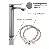 Grifería Lavamanos Monocontrol Alta Gunmetal Antihuellas Metalica