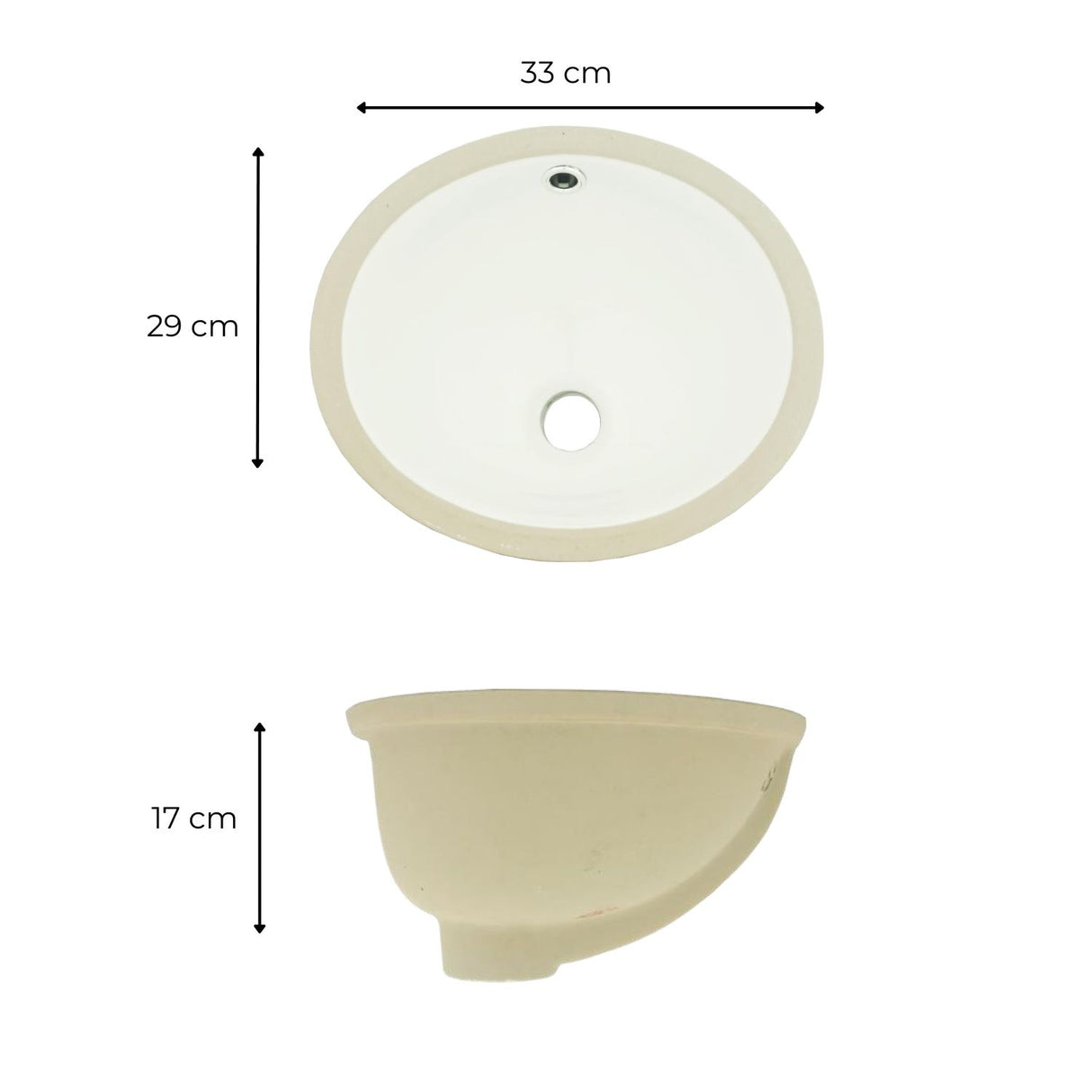 Lavamanos De Bajo Poner Vancouver Blanco Ovalado Con Rebose - 33x29x17 Cm | 42x34x20 Cm | 47x39x19 Cm