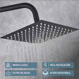 Ducha Regadera Cuadrada Color negro 25cm +Tubo
