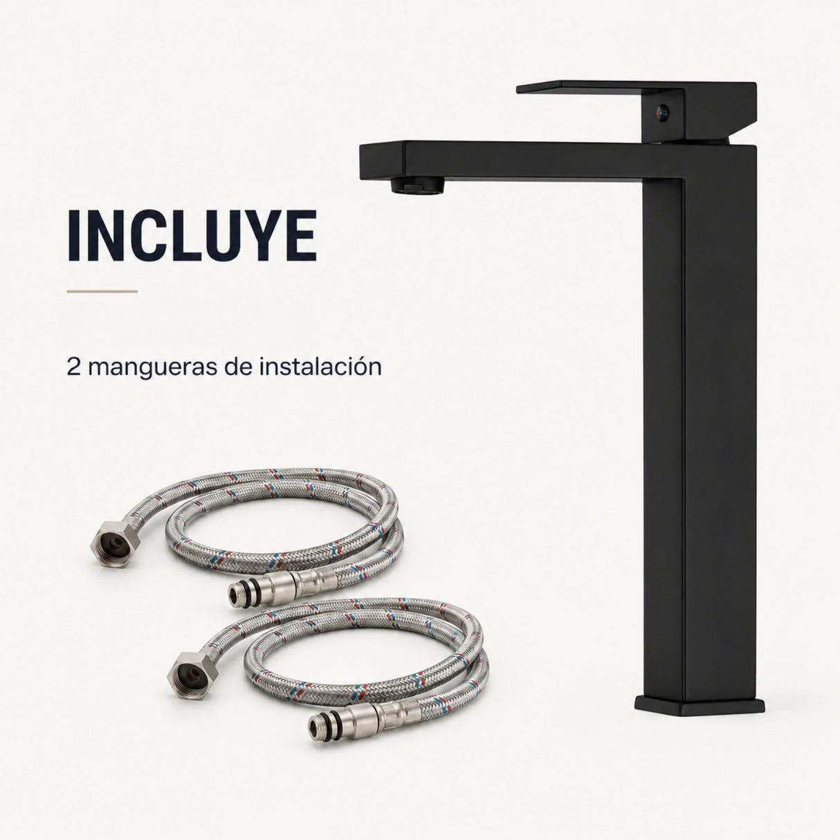 Grifería Alta Monocontrol Paris Negra en Acero Inoxidable 30 cm para Lavamanos