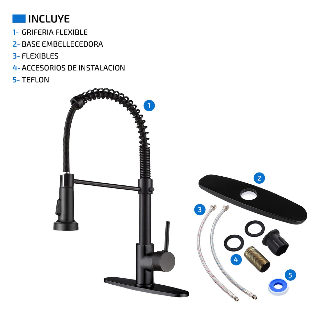 Llave Lavaplatos Monocontrol Extensible Negro Para Cocina Acabado Mate