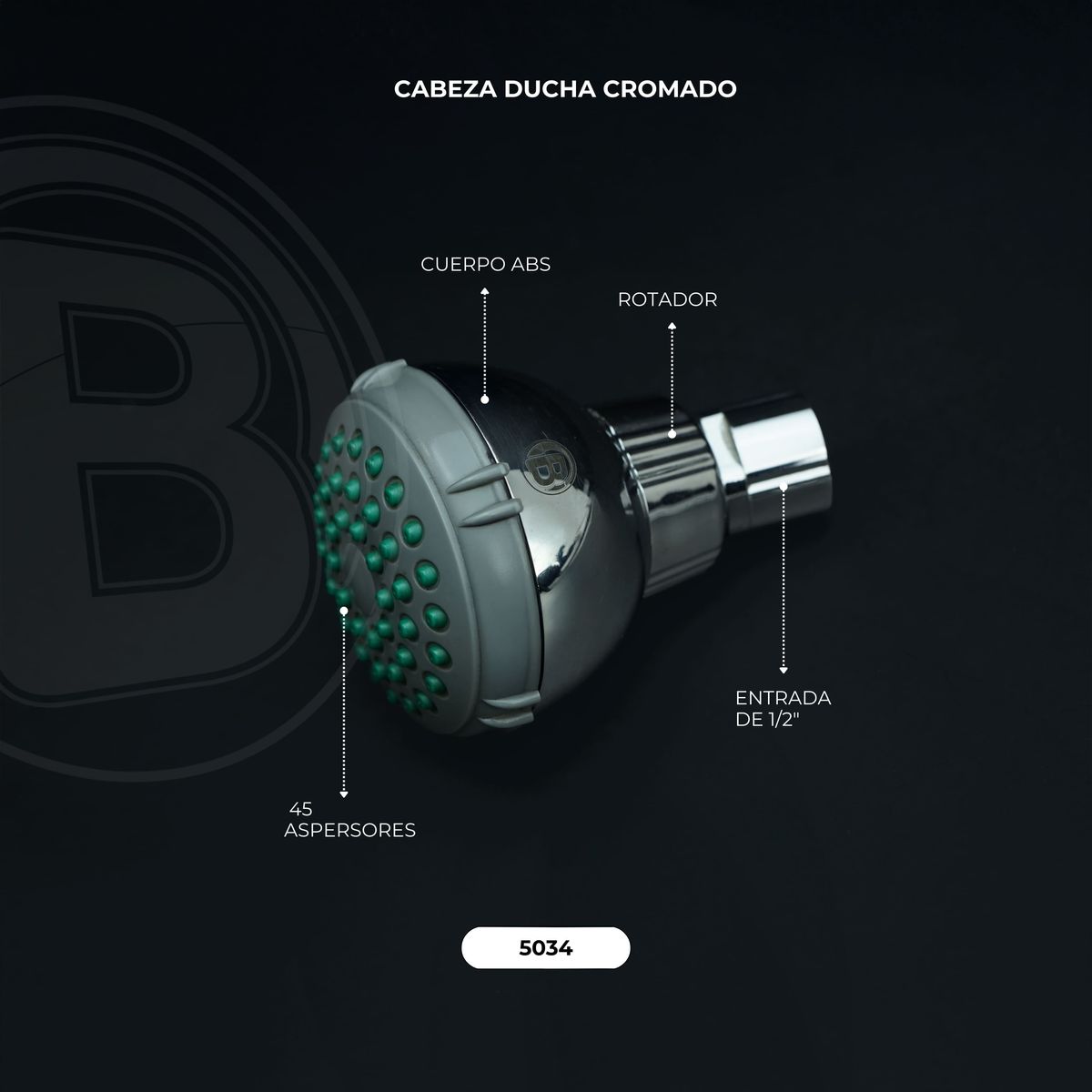 Cabeza de ducha en ABS negra vista original 3