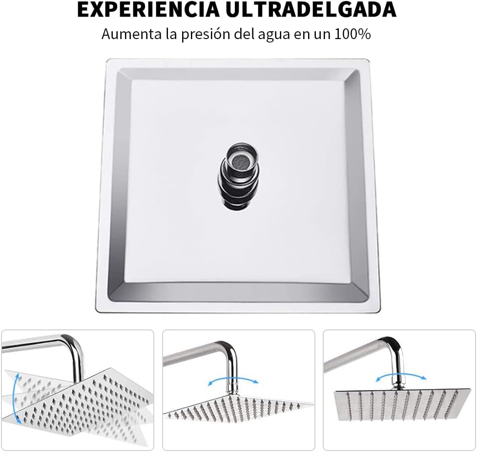 Ducha Regadera Metálica Cuadrada 20 Cms-cromo Incluye Tubo