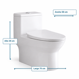 Sanitario One Piece Tornado SKU 565 - medidas: largo 70 cm, alto 39 cm, ancho 58 cm