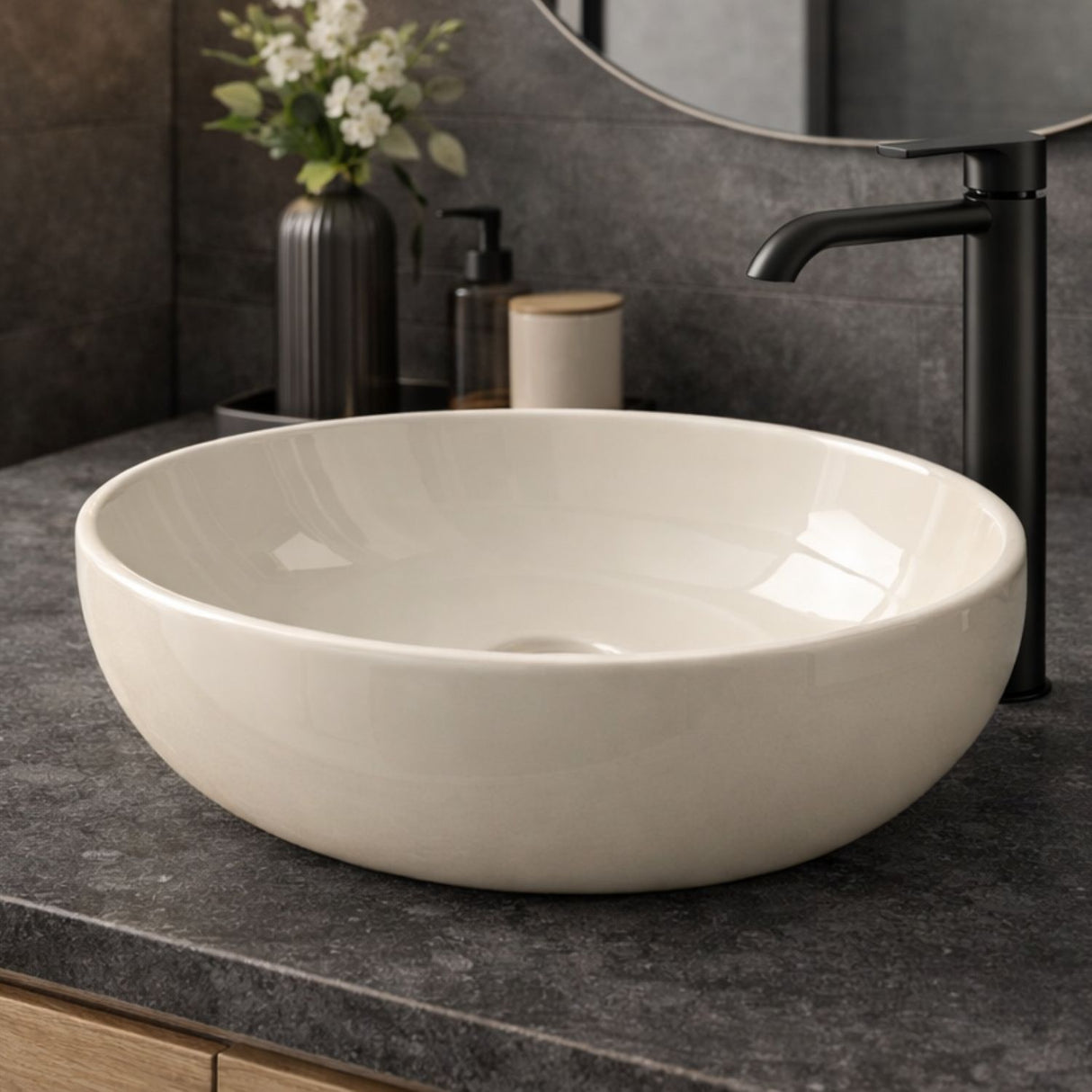 Lavamanos Sobreponer Ovalado Beige en Porcelana 42 x 30 x 15.5 cm