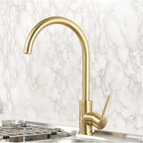 Grifería Lavaplatos Cuello Cisne Oro Cepillado Monocontrol 32 cm Alta para Cocina