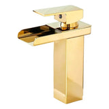 Grifería Lavamanos Baja Cascada Oro Brillante Monocontrol 16 cm con Mezclador Agua Fría y Calient