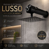 Ducha Eléctrica Horizontal Lusso Negra 220V con Regadera de 8” – Agua Caliente Instantánea