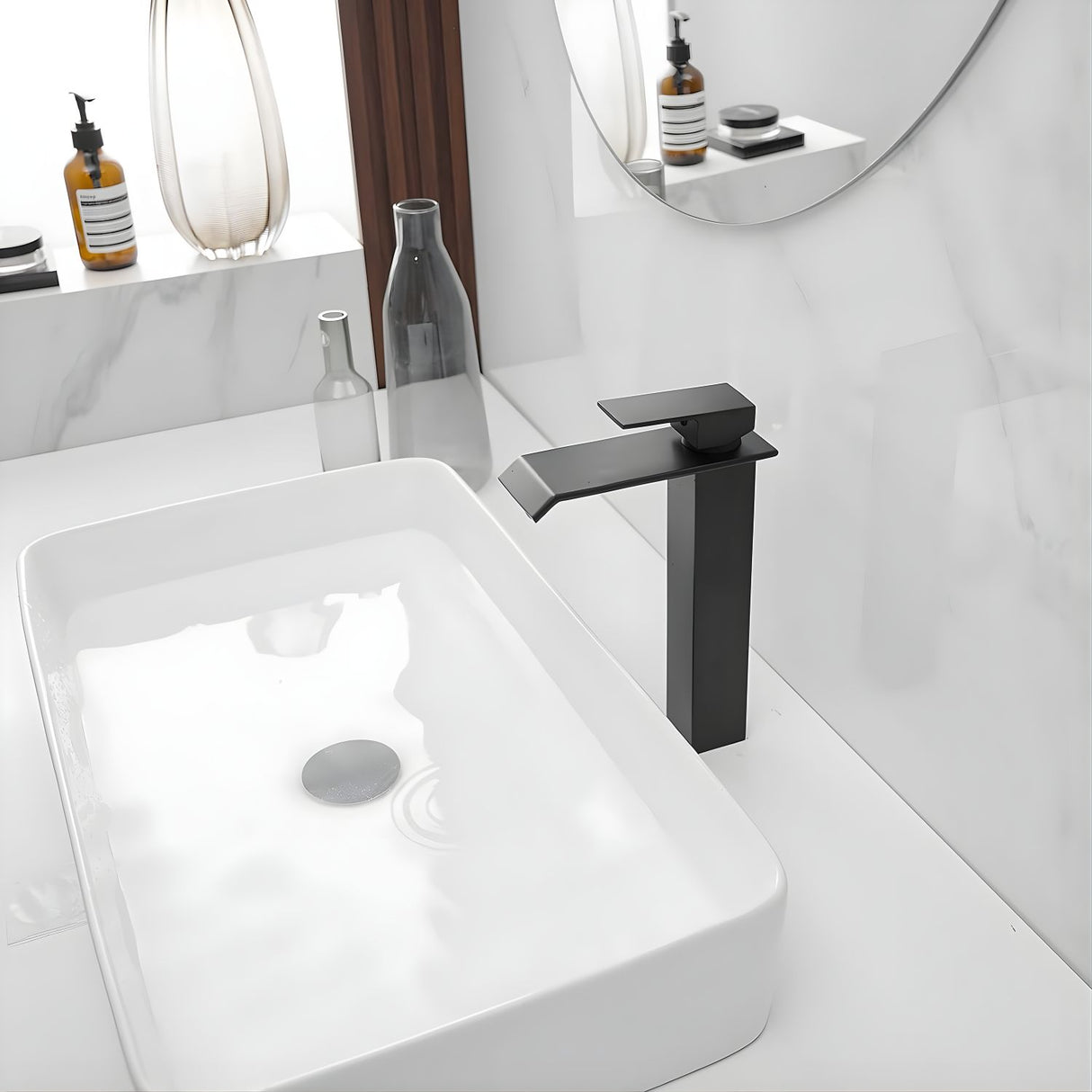Monocontrol Lavamanos Alto Cascada Acero Inoxidable 304 28 cm Altura Diseño Premium Baño Moderno
