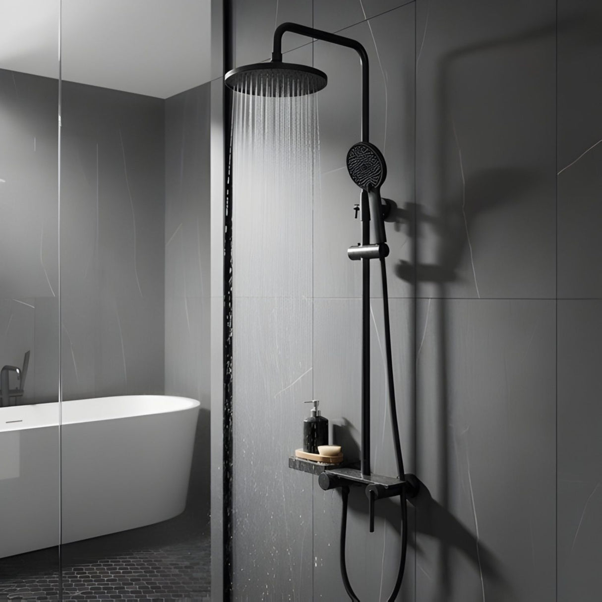 Columna De Ducha Mezcladora Alta Lusso Gris Concreto Monocon