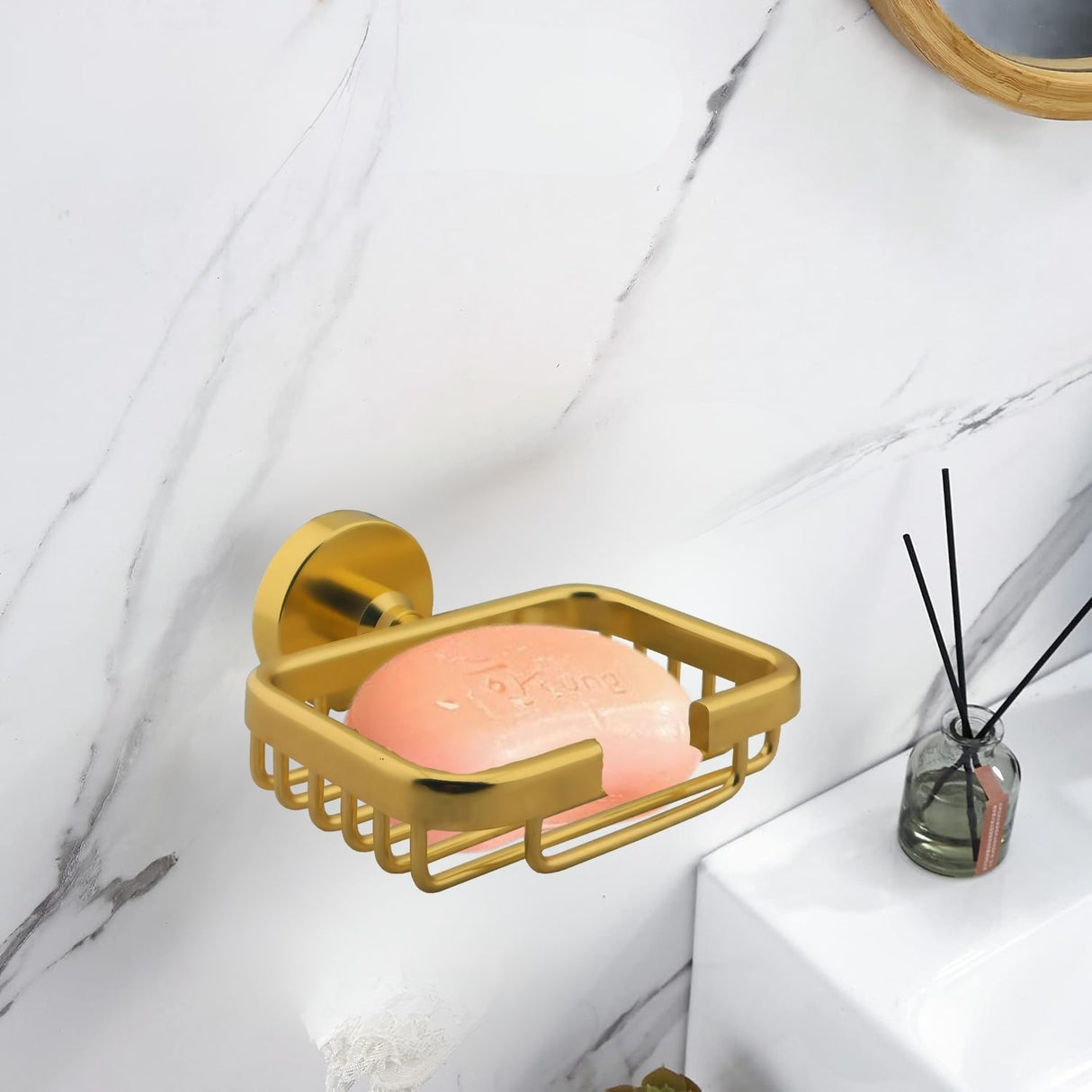 Jabonera Tipo Canasta en Aluminio de Alta Calidad - Acabado Dorado