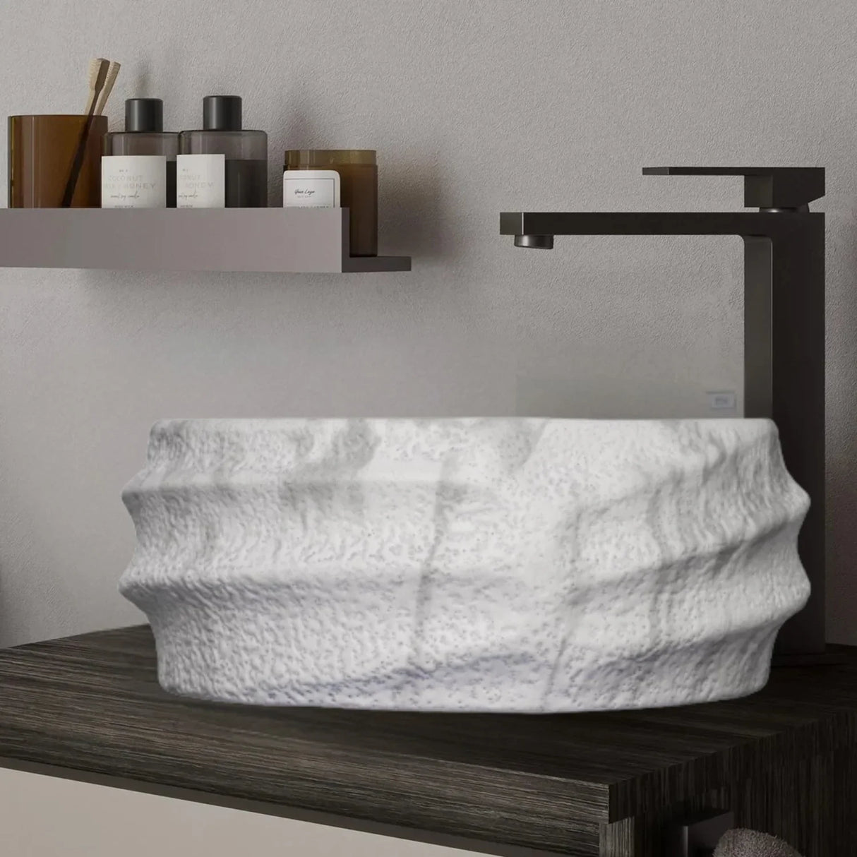 Lavamanos Sobreponer Baño Cerámica Blanca Texturizada