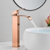 Grifería Lavamanos Alto Milán Oro Rosa Brillante 30 cm Tipo Cascada Monocontrol para Vessel