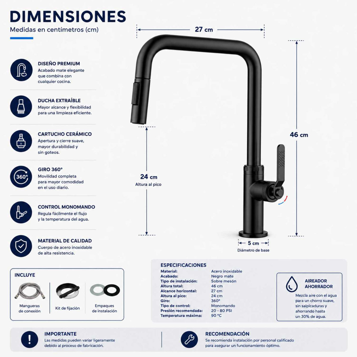 Grifería Lavaplatos Monocontrol Extraíble Vintage de Lujo | Rotación 360° para Cocina