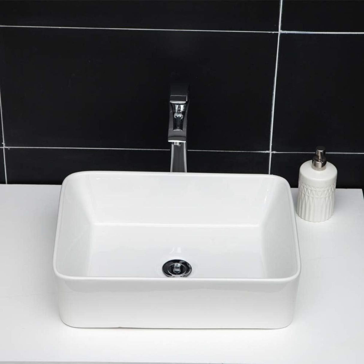 Lavamanos-Sobreponer Rectangular Porcelana 48 x 37 cm Blanco Tipo Vessel