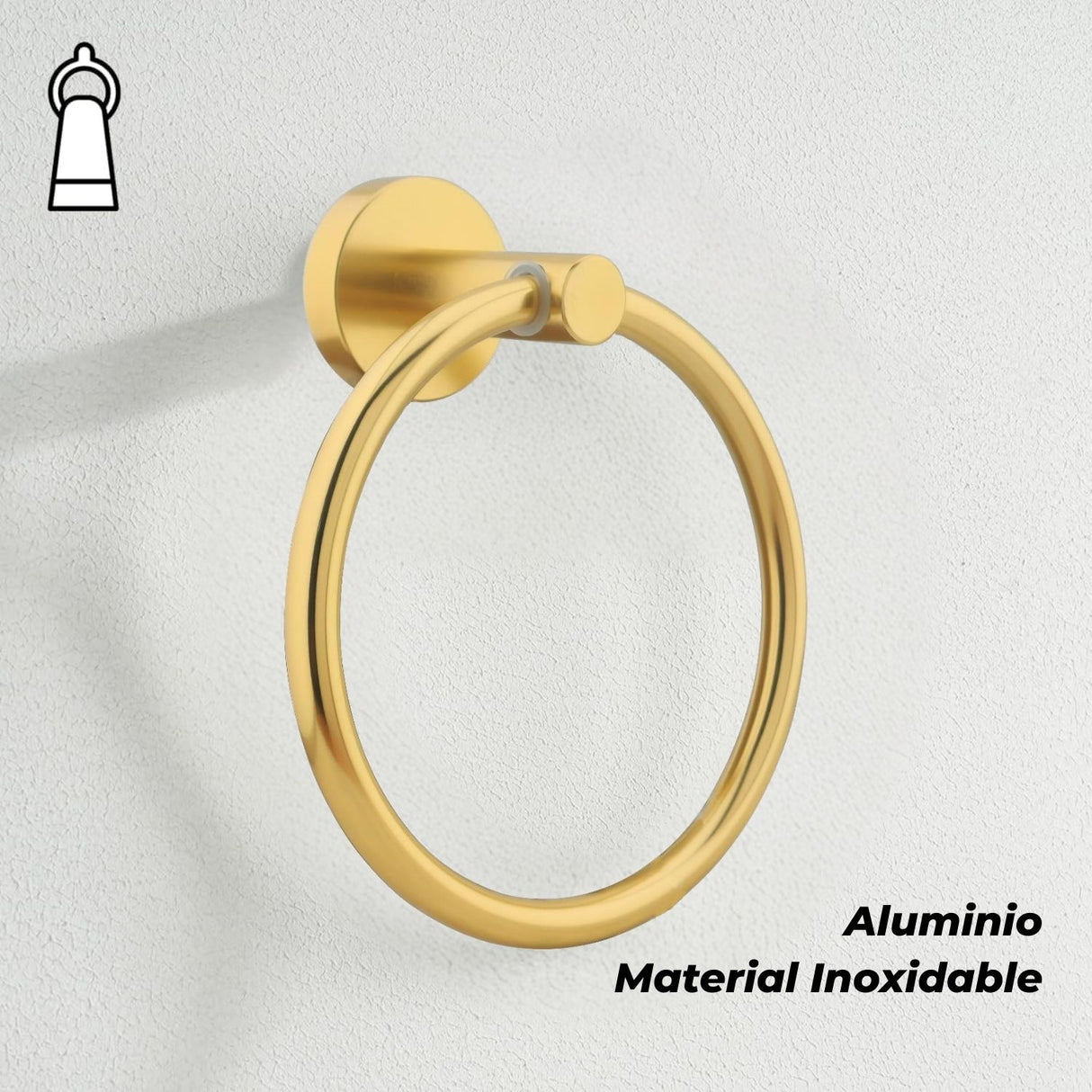 Toallero Aro Línea Jade Dorado en Aluminio con Accesorios de Instalación