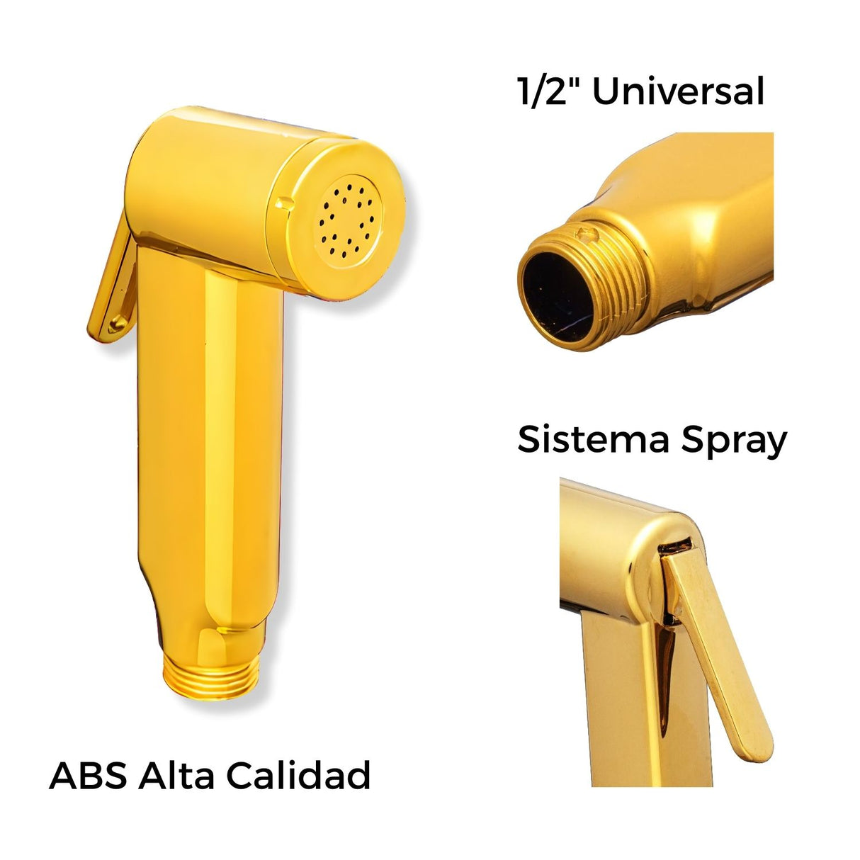 Cabezal de Ducha Spray Dorado - ABS de Alta Calidad - 1/2" Universal