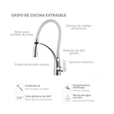 Griferia Monocontrol para Lavaplatos - Cuello Ajustable en Bronce Cromado - Blanco