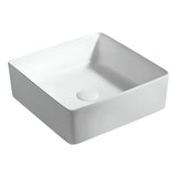 Lavamanos de porcelana blanco cuadrado, vista del interior y desagüe