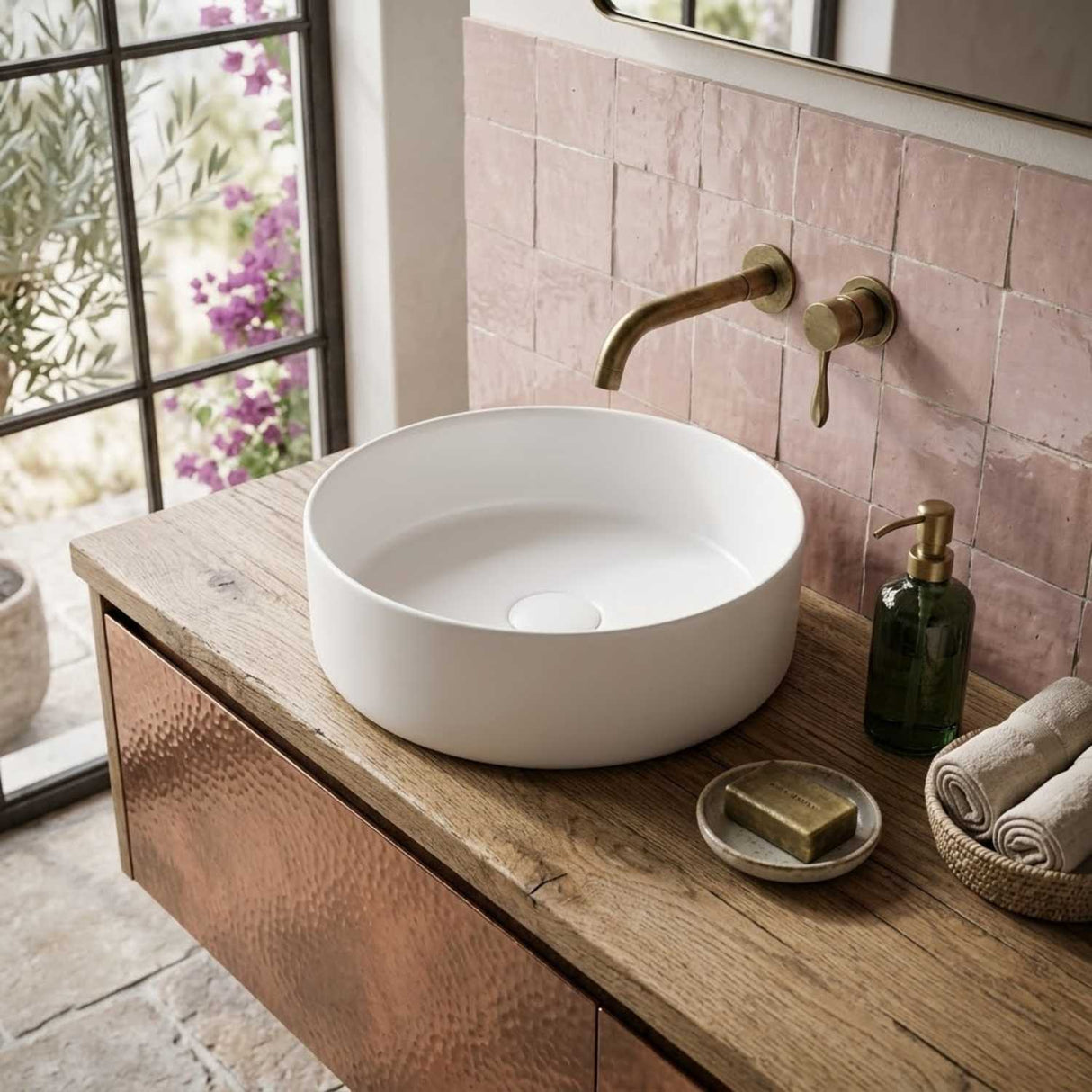 Lavamanos Sobreponer Olimpus Blanco Mate 36 x 36 x 12 cm | Diseño Redondo Moderno