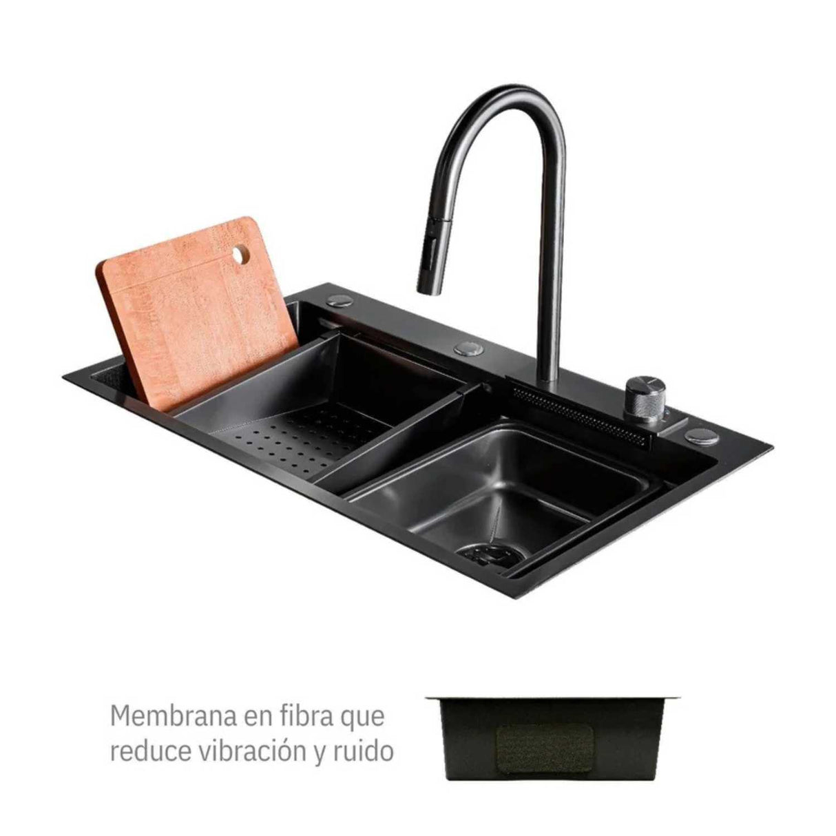 Lavaplatos Sobreponer SUS304 Negro Mate 75 x 46 x 20 cm con Grifería y Accesorios