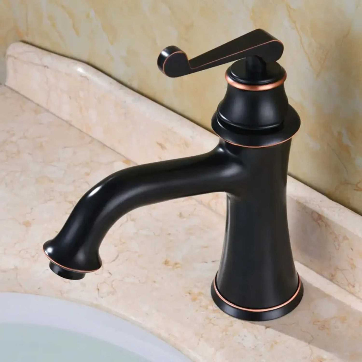 Grifería Lavamanos Bajo Negro Mate Vintage Monocontrol | Llave Moderna para Baño