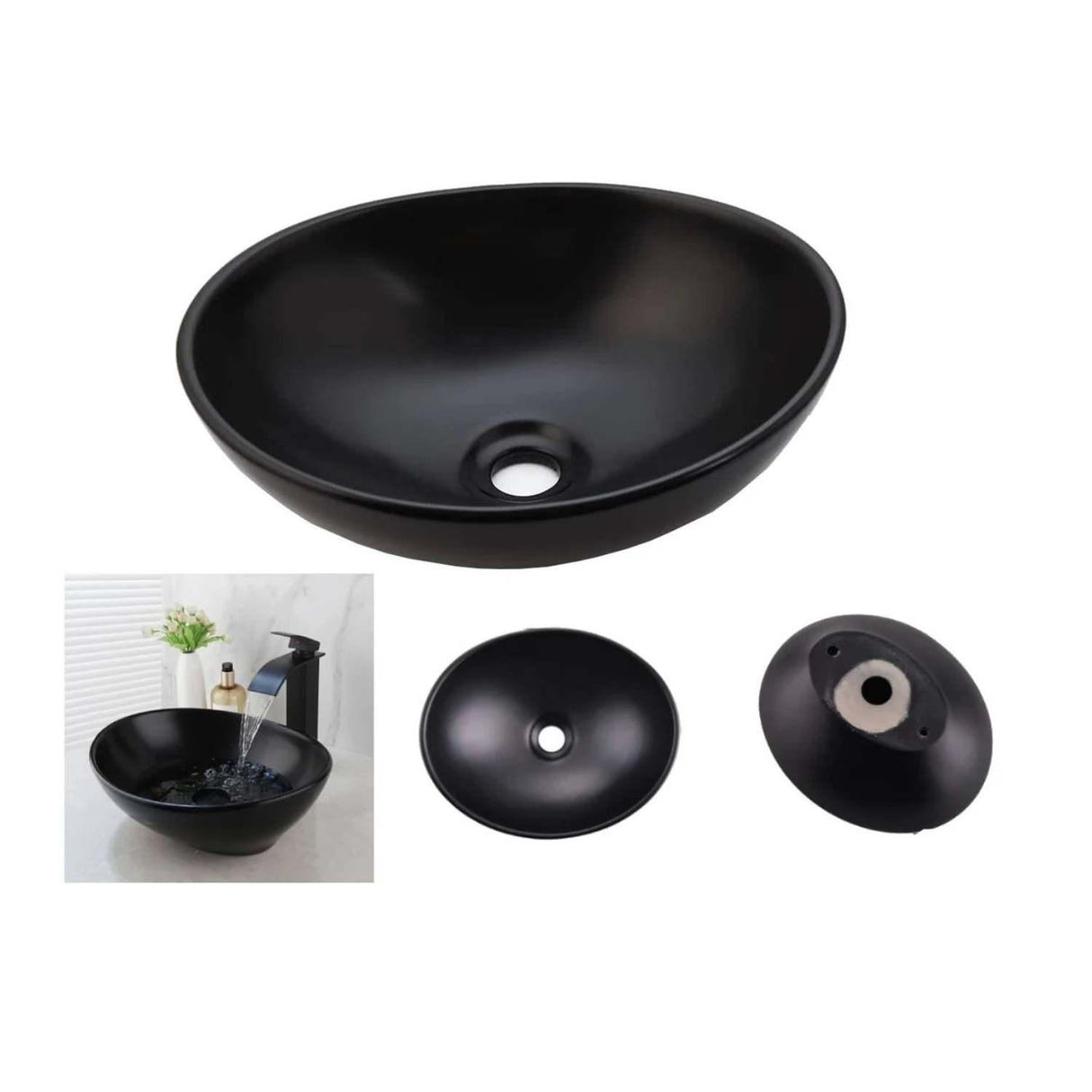 Kit Lavamanos Negro Sobreponer Griferia Negra Desague Push
