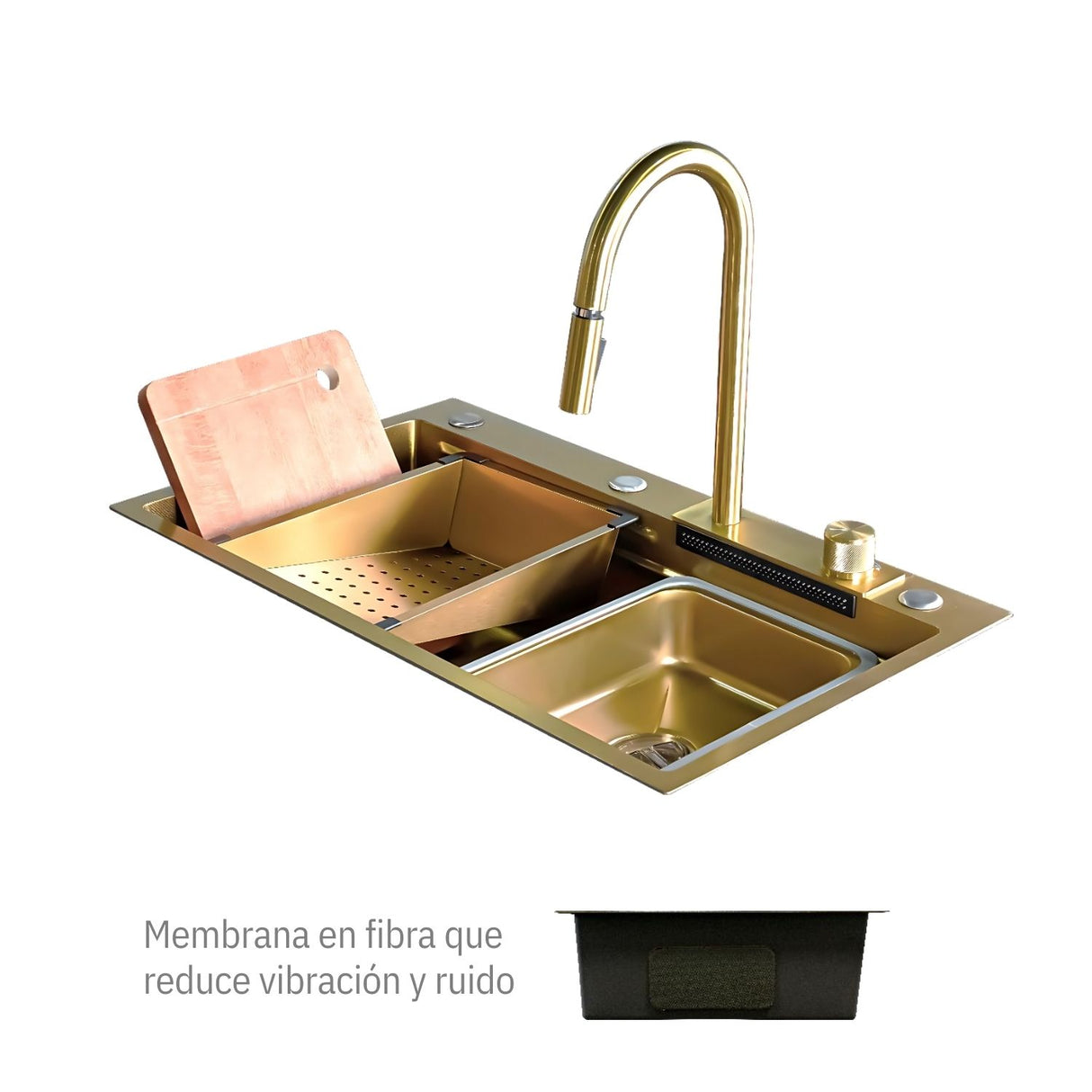 Lavaplatos Oro Golden con Grifería y Accesorios - Acero SUS304 - 75x46 cm