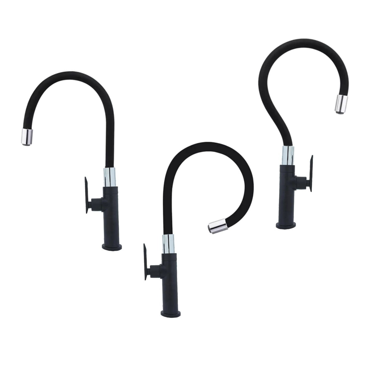 Llave Lavaplatos de Agua Fría con Cuello Flexible Dirigible - Negro Mate y Cromo