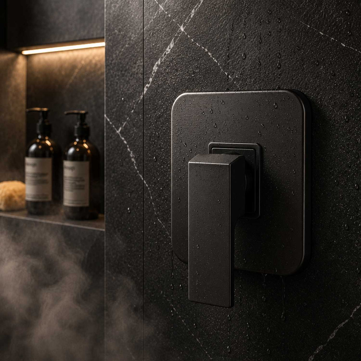 Grifería Ducha Monocontrol Negra Cuadrada Bronce Mate 12 x 12 cm | Mezclador Empotrado Universal 1/2"