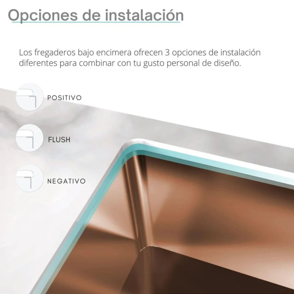 Lavaplatos Lujo Acero Inoxidable 60 x 45 Oro Rosa Alta Calidad