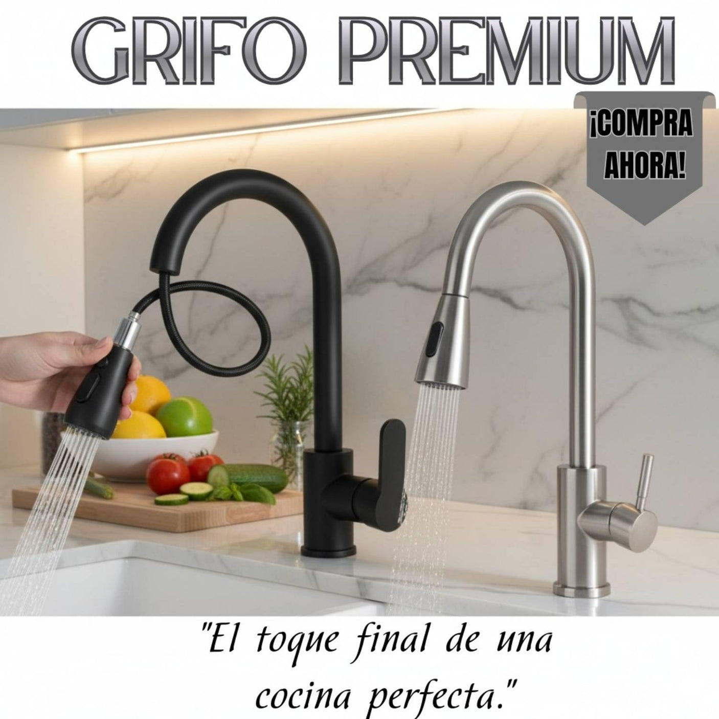 Grifería Lavaplatos Extraíble De Lujo Monocontrol Giratoria 360° Para Cocina Grifo Flexible Premium