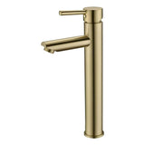 Grifería Lavamanos Alta Monocontrol Oro Cepillado 29 cm Alto Cuello Recto
