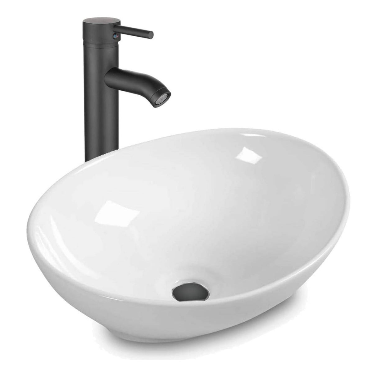 Kit Completo Lavamanos Blanco Canoa- Desagüe -griferia Negra