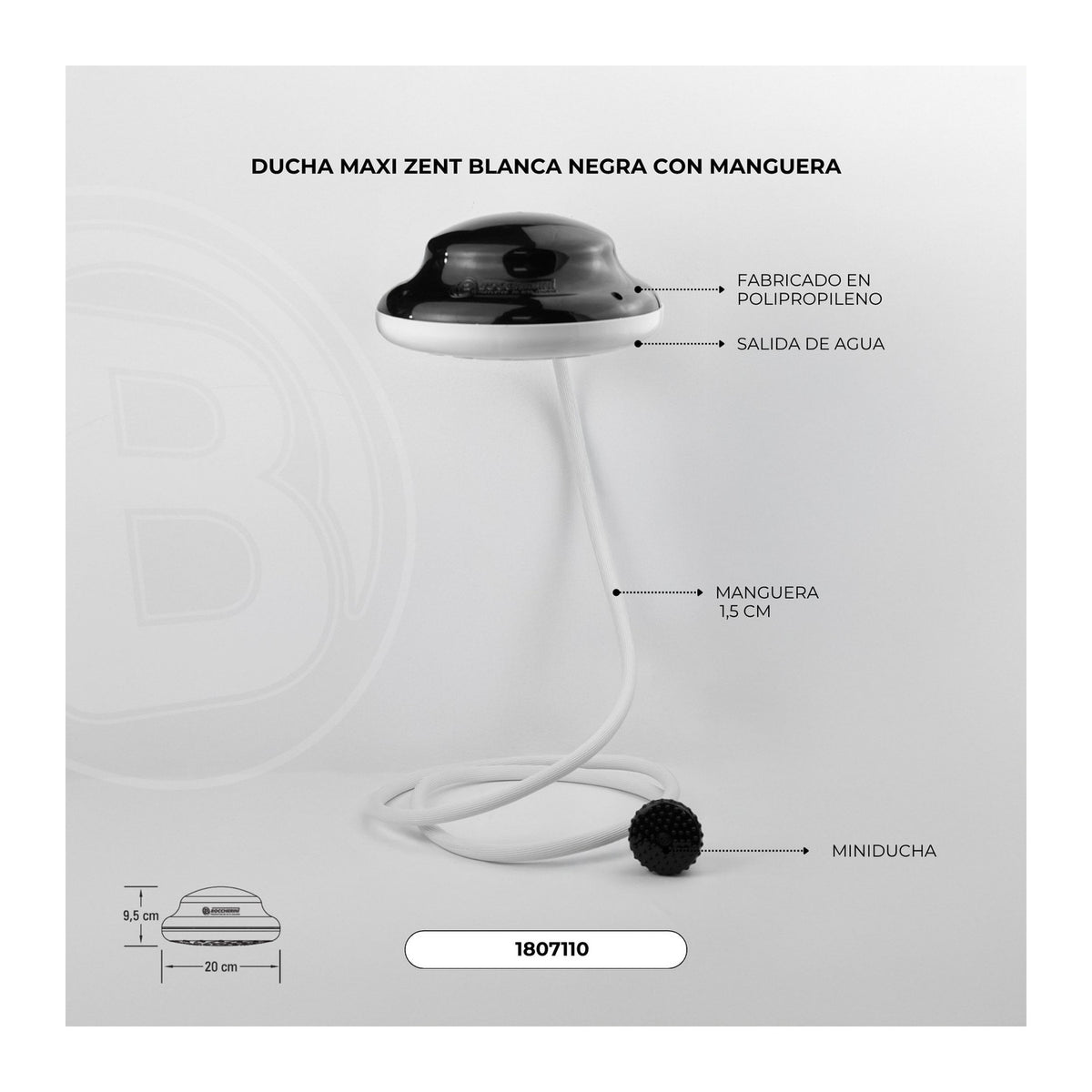 Ficha visual con dimensiones de la ducha eléctrica