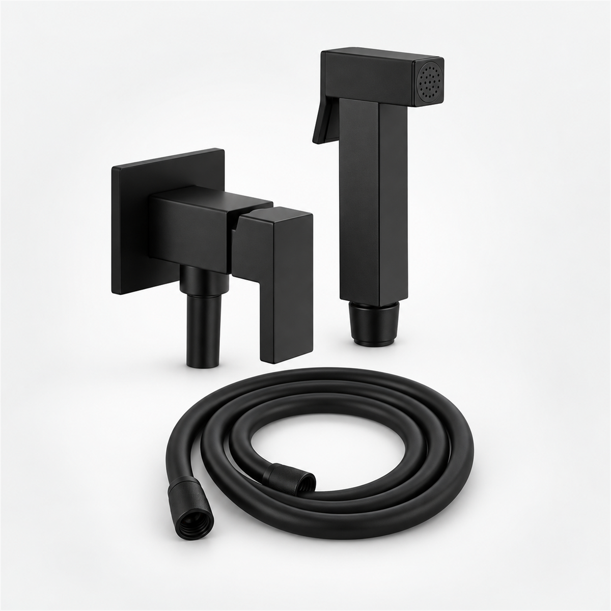 Conjunto de teleducha negra con registro, rociador y manguera