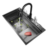 Lavaplatos Cocina Negro Con Griferia Movil Y Porta Cuchillos Integrado