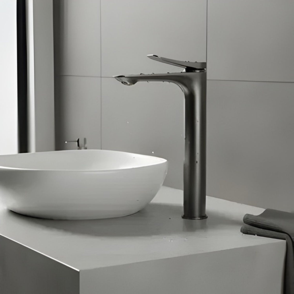 Lavamanos Monocontrol Alto Volare Gris Concreto Diseño Moderno