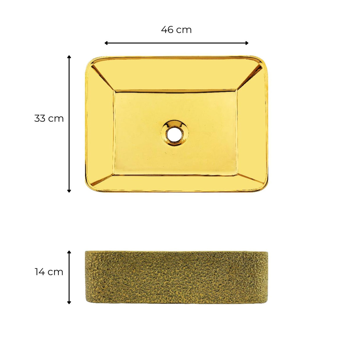 Lavamanos De Sobreponer Rectangular Ary Gold - Acabado Martillado Externo - 46 x 33 x 14 Cm