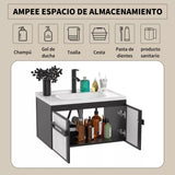 Set Lavamanos + Espejo PVC Negro/Blanco - Mueble 2 Puertas Moderno