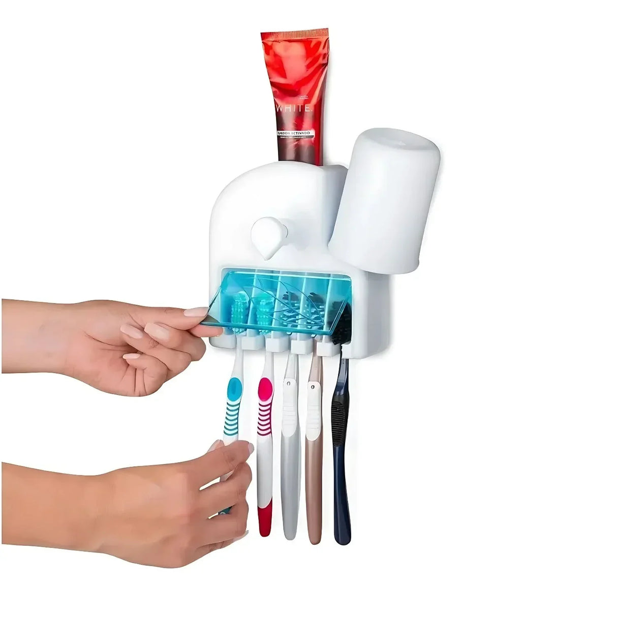 Organizador Cepillos 5 Puestos Dispensador Crema Dental Antigoteo