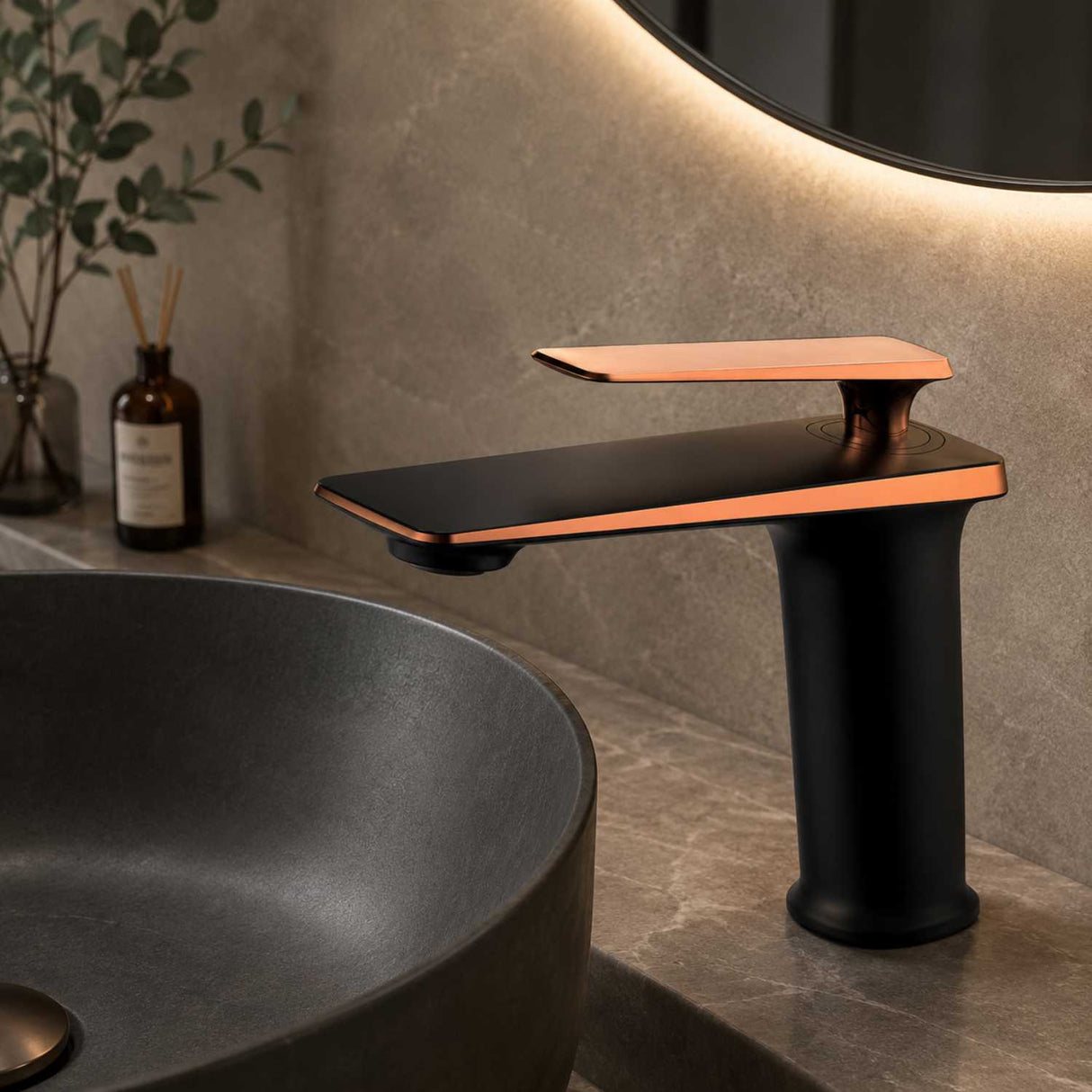 Monocontrol Lavamanos Bajo Negro Rosa Vintage 18 cm para Baño