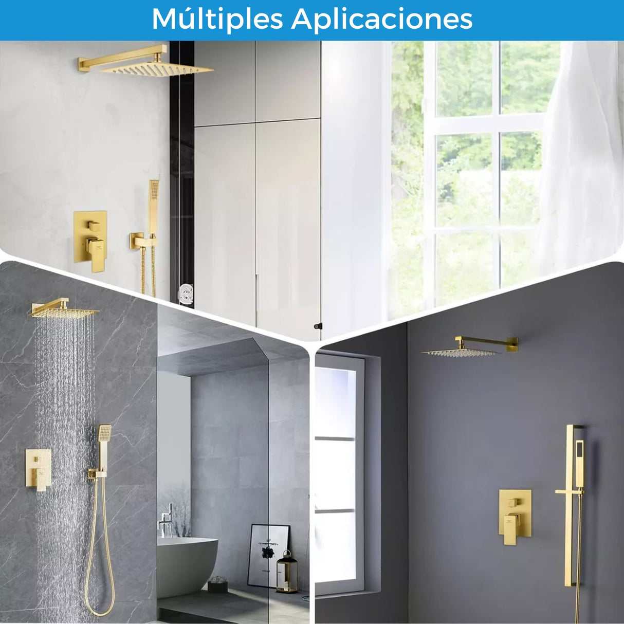 Grifería para Ducha Monocontrol Dorada - Salida a Bañera o Ducha Teléfono