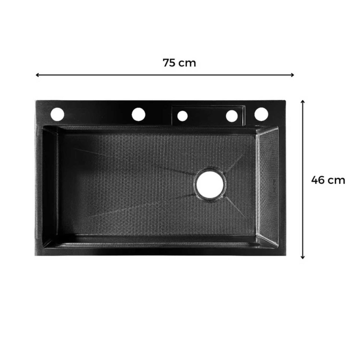 Lavaplatos Sobreponer SUS304 Negro Mate 75 x 46 x 20 cm con Grifería y Accesorios