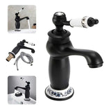 Grifería Lavamanos Bajo Negro Blanco Monocontrol Vintage para Baño