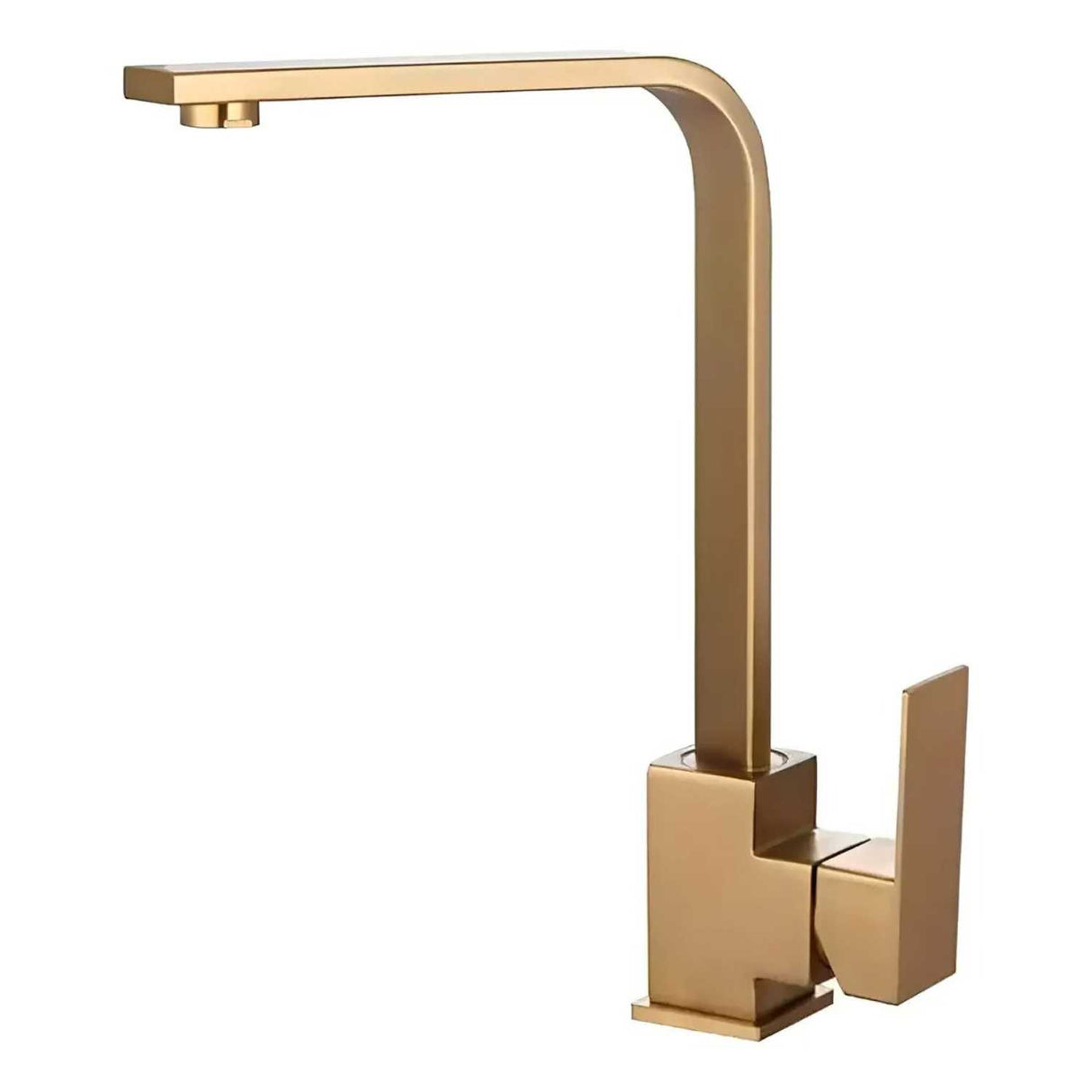 Grifería Monocontrol Lavaplatos Cuello L Cuadrado Oro Cepillado 35 cm Acero Inoxidable