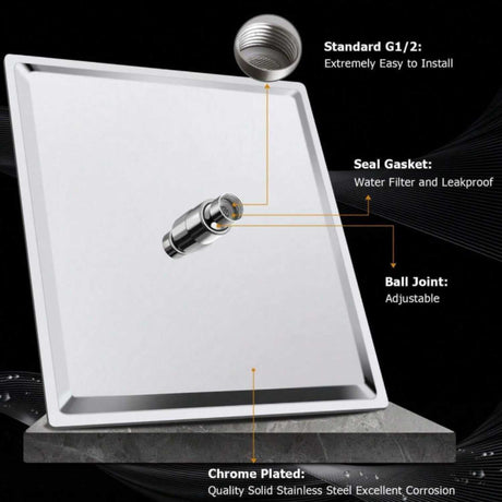 Combo Ducha Cromada Monocontrol + Regadera 20 × 20 cm + Brazo 40 cm + Teleducha